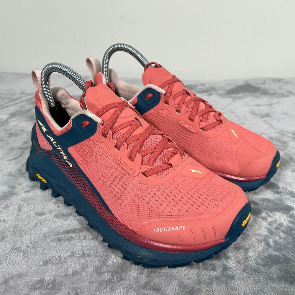 Altra Olympus 4 Trail Running Shoes Womens US 7 Coral Pink Blue Sneakers